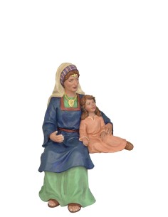 Pastora sentada con niña. Fabricado en pasta cerámica Italiana