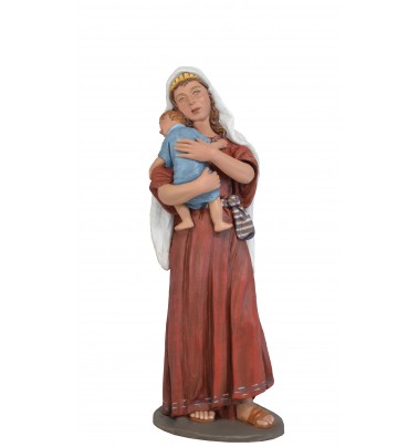 Pastora con niño durmiendo en brazos. Fabricado en pasta cerámica Italiana