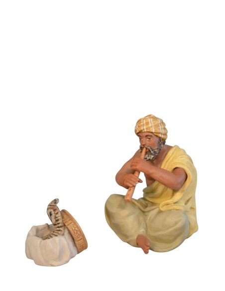 14112 Flautista con cesta serpiente. Fabricado en pasta cerámica Italiana.