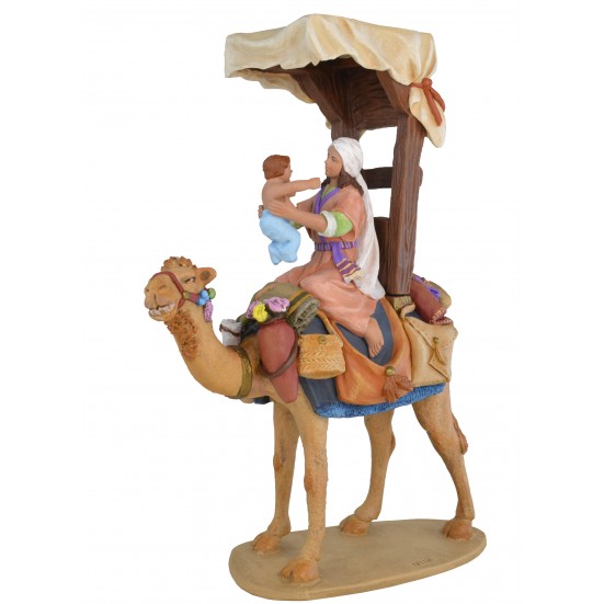 Pastora a camello con niño - Fabricado en pasta cerámica Italiana